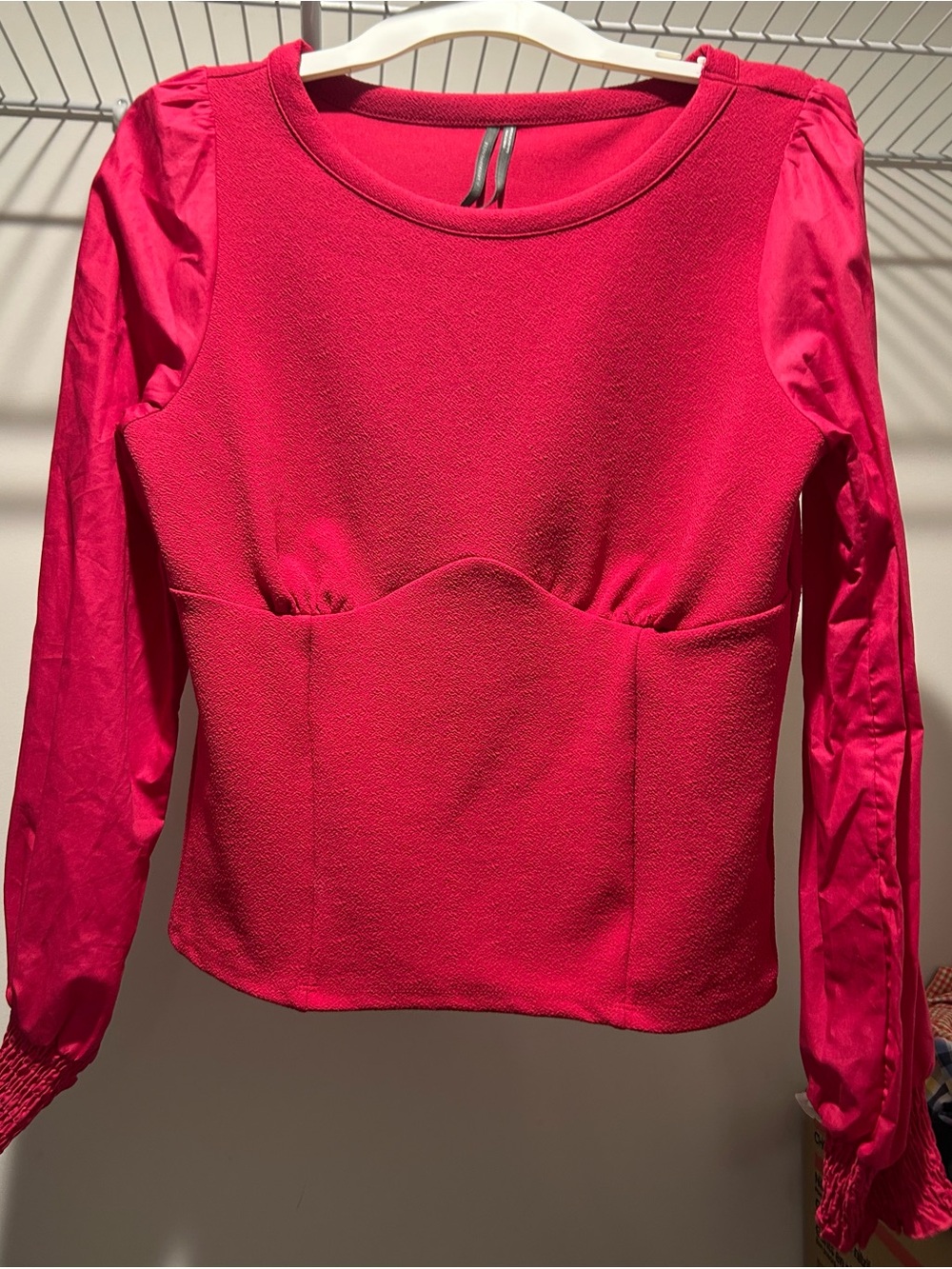 Anthropologie Long-Sleeve Textured Peplum Top Red Medium